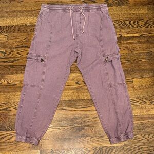Anthropoloige Dusty Purple Cargo Linen Jogger Pants Women's L